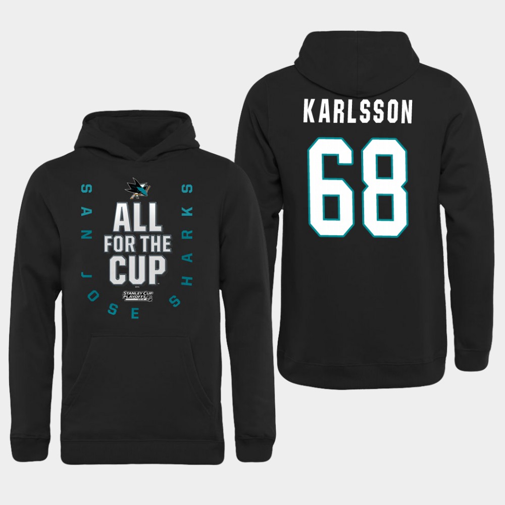 Men NHL Adidas San Jose Sharks 68 Karlsson black hoodie